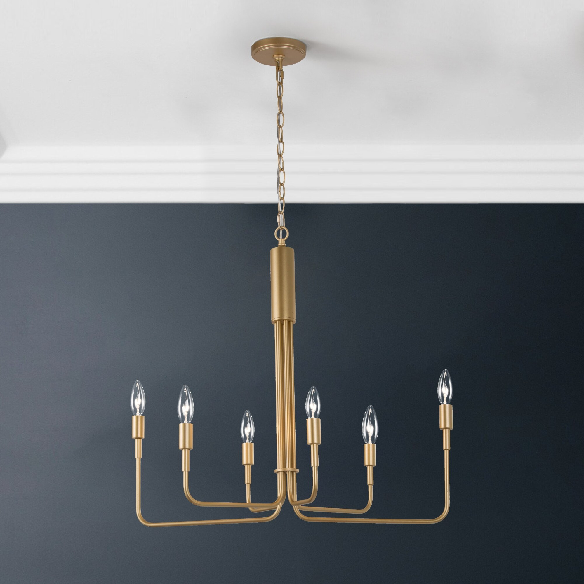 Mid-century Modern 6-Light Candle Gold Chandelier for Dining Room - L25'' x W14'' x H83.5'' | Bed Bath & Beyond