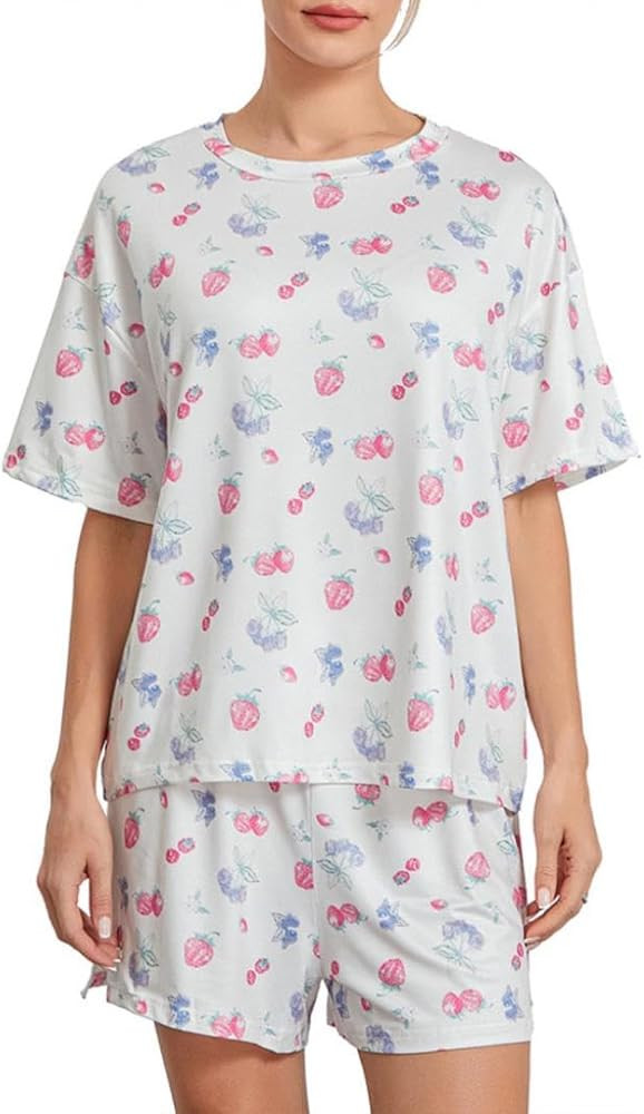 2 Piece Women Cute Cherry Pajamas Fruit Strawberry Pjs Set for Women Button up Pajama for Loungew... | Amazon (US)