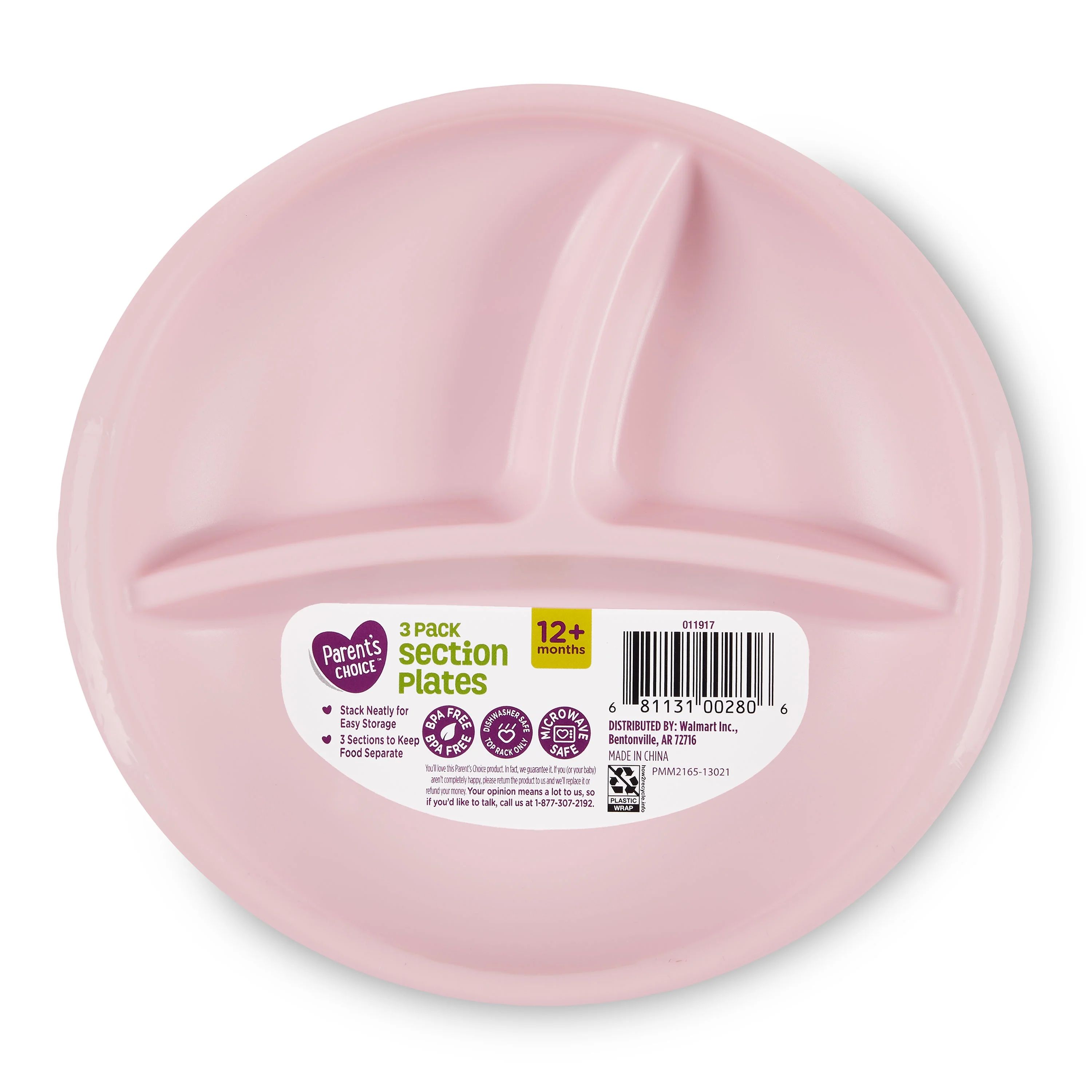 Parent's Choice 3 Compartment Section Plates, 12+ Months, 3 Count Pink - Walmart.com | Walmart (US)