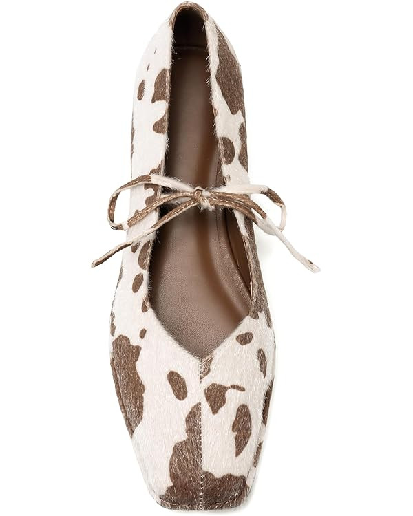 Lace Up Square Toe Ballet Flats for Women Cute Bow Slip On Mary Jane Flats Casual Ballerina Shoes | Amazon (US)