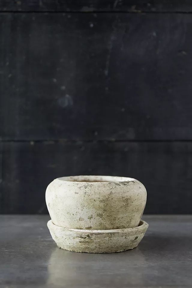 Earth Fired Clay White Curve Pots + Saucers, 2 Sizes Set | Anthropologie (US)