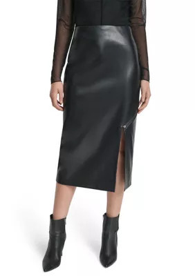 DKNY Women's Faux Leather Midi Skirt | Belk