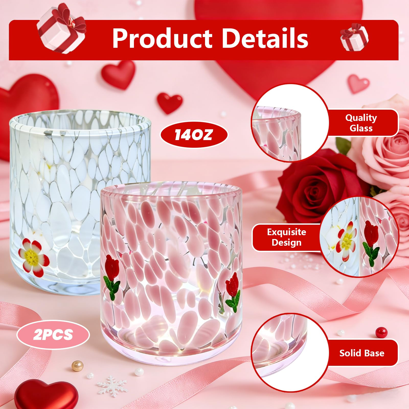 Wtruoy 2 Pcs Valentine's Day Icon Glass Cups - 14 oz Juice Glasses, Hand-blown Old Fashioned Drin... | Amazon (US)