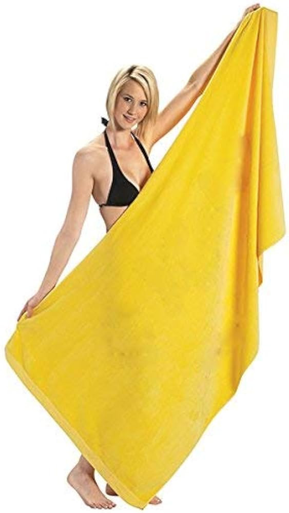 Heavy Weight Jumbo Size Dobby Hem Velour Beach Towel (Yellow) | Amazon (US)