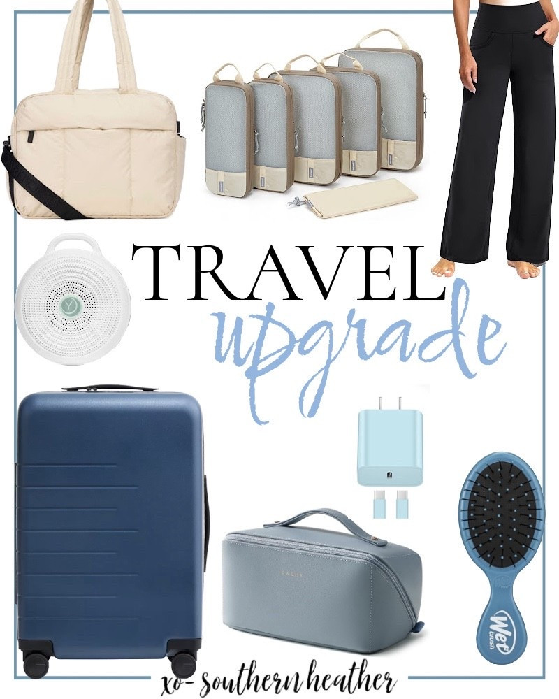 I recently upgraded a few travel items and am so happy with all of the little changes to make traveling easier! ✈️ ☀️ 
- designated travel chargers that never leave my carryon luggage
- the most comfy travel pants 
- the portable sound machine that has made a HUGE difference in sleep 
- obsessed with that makeup case and small travel brush 