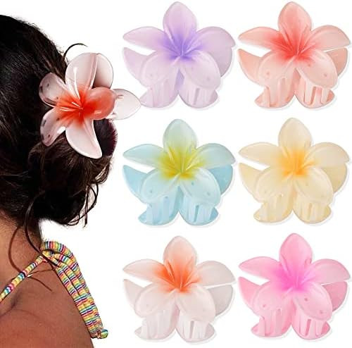 Flower Hair Clip 6Pcs Flower Claw Clips Plumeria Flower Hair Clips for Women 3.2" Hawaiian Flower... | Amazon (US)