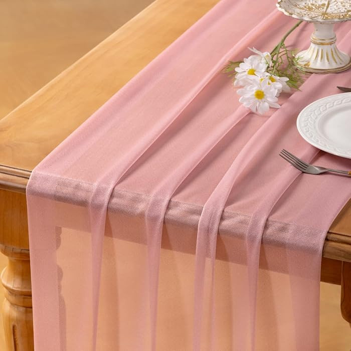 Socomi Dusty Rose Gauze Table Runner Chiffon Like Wedding Table Runner 120 inches Long Boho Rusti... | Amazon (US)