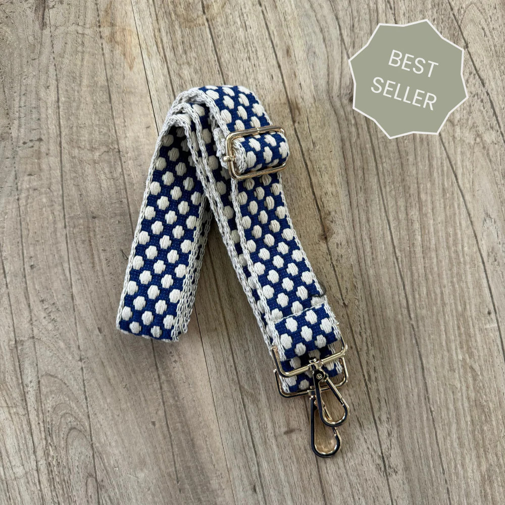 Blue and Cream Dot Crossbody Bag Strap | The Poppy Brand