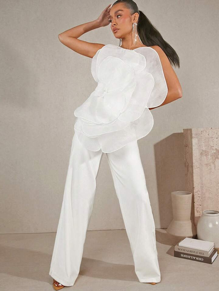 SHEIN Haute Exaggerated Floral Wide Leg Jumpsuit | SHEIN