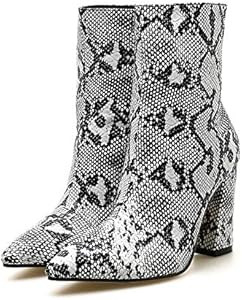 Womens Pointed Ankle Boots With Block Heels In Snake Print Bootie | Amazon (US)