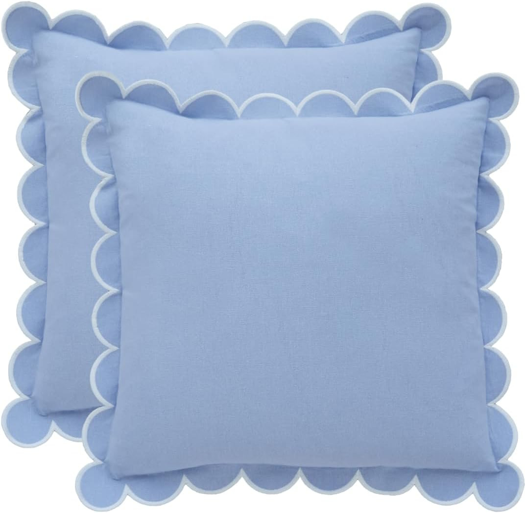 Blue Scalloped Pillow Cover - Set of 2-18 x 18 Inch - Scallop Pillow Cover - Scalloped Pillows - ... | Amazon (US)