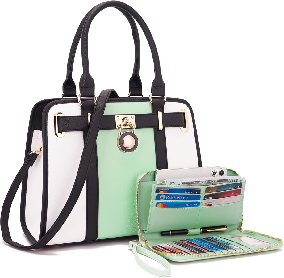 Qiyuer Structured Satchel Tote Handbags Set Women Purses with RFID Wallet | Amazon (US)