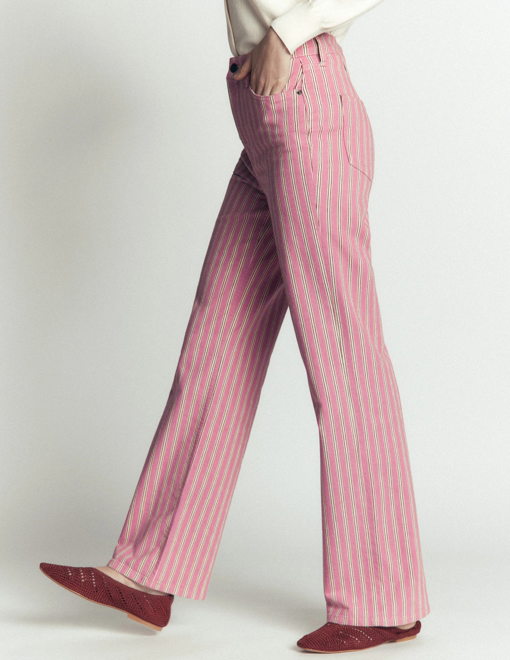 High Rise Column Leg Jeans-Pink, Maroon Tram Stripe | Boden (US)