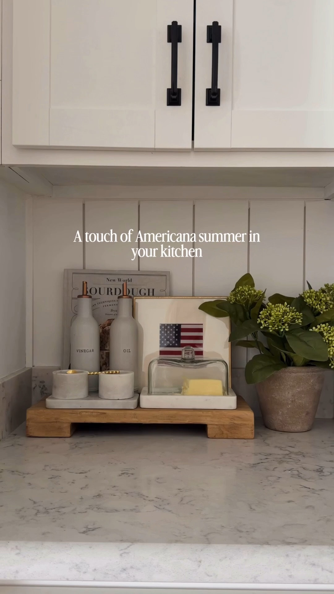 My new riser from @Etsy and A simple touch of Americana summer in my kitchen. I linked what I could or similar items some things have been collected over time.