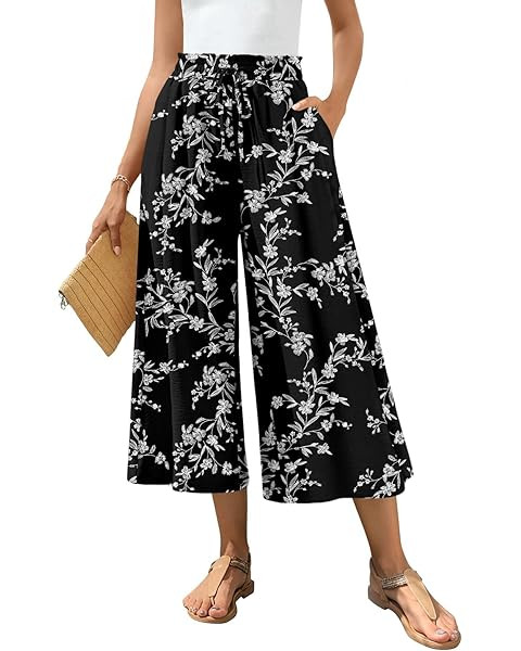 Bestbee Women's Wide Leg Palazzo Pants Dressy Casual Gaucho Cropped Pants Elastic Waist with Pock... | Amazon (US)