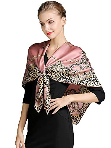 ANDANTINO 100% Pure Mulberry Silk Scarf 43" Large Square Lightweight Headscarf& Shawl–Women Hair Wraps-With Gift Packed (Leopard Print-Pink) | Amazon (US)