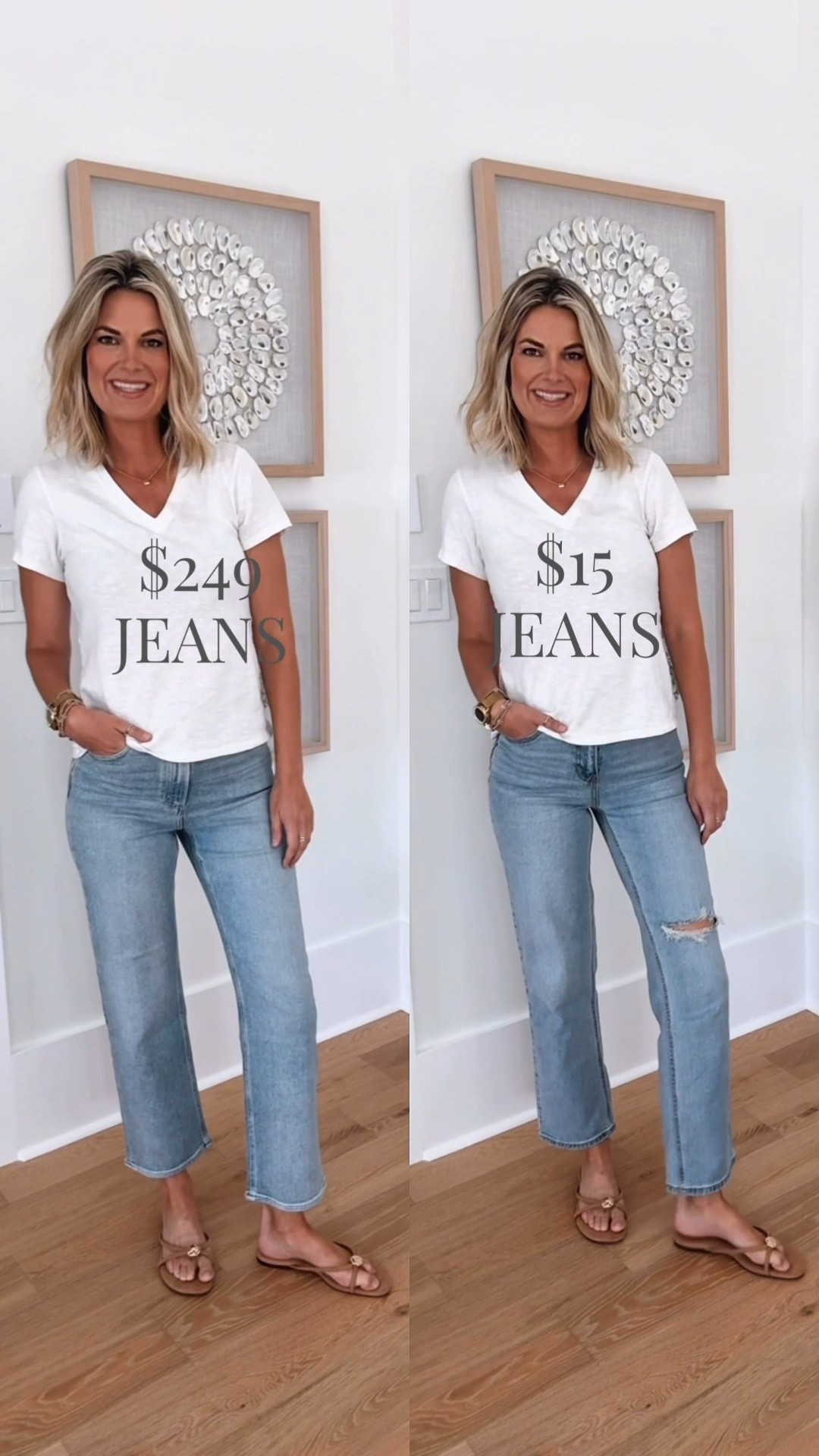 Wearing size 27 in the splurge jeans and 4 regular in the save jeans for a cropped fit. I am 5’11”.  Size small tee.  

#LTKootd #LTKTall #LTKgrwm