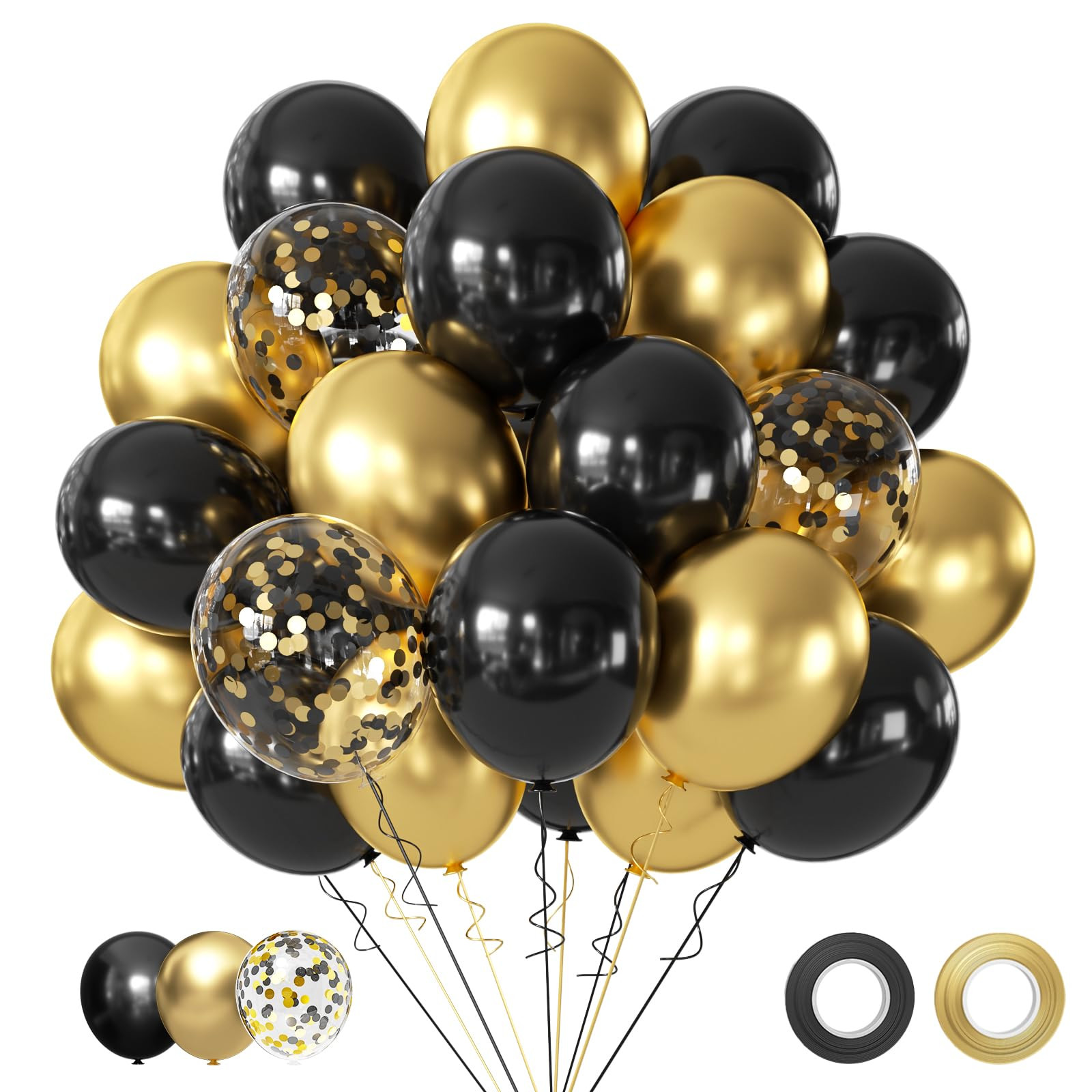Black and Gold Balloons, 50PCS 12 Inch Black and Gold Confetti Balloon Party Decorations for Birt... | Amazon (US)