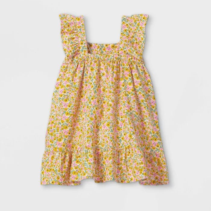 Toddler Girls' Floral Ruffle Sleeve Dress - Cat & Jack™ Yellow | Target