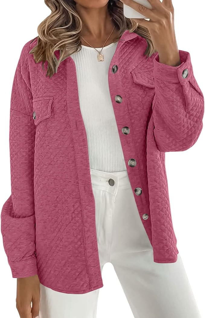 ZESICA Women's Casual Long Sleeve Button Down Loose Lightweight Shacket Shirt Jacket Coat Outerwe... | Amazon (US)