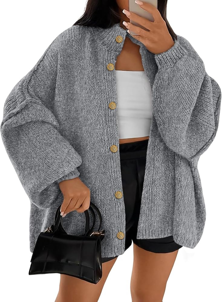 LILLUSORY Womens Oversized Chunky Knit Cardigan Sweaters Long Lantern Sleeve Button Down Cozy Tre... | Amazon (US)