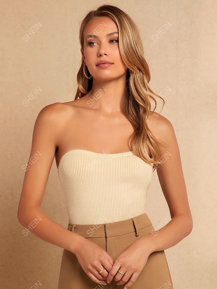 SHEIN Privé Solid Backless Ribbed Tube Knit Top | SHEIN