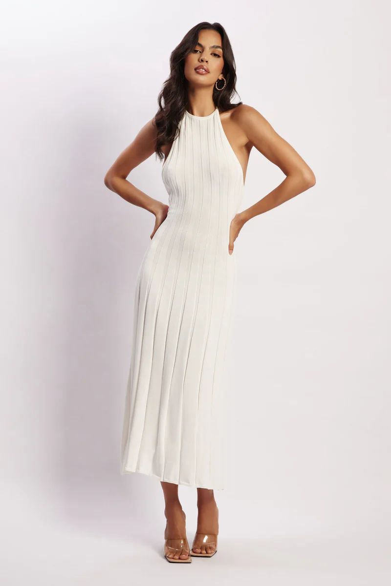 Adrienne Halter Neck Midi Dress - White | MESHKI US