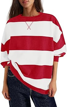 Nirovien Womens Striped Oversized Sweatshirts Crewneck Long Sleeve Shirts Casual Fall Pullover Tu... | Amazon (US)