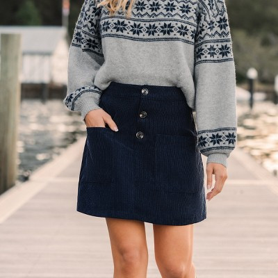 Women's Chic Corduroy Button-Front Mini Skirt - Cupshe-S-Blue | Target