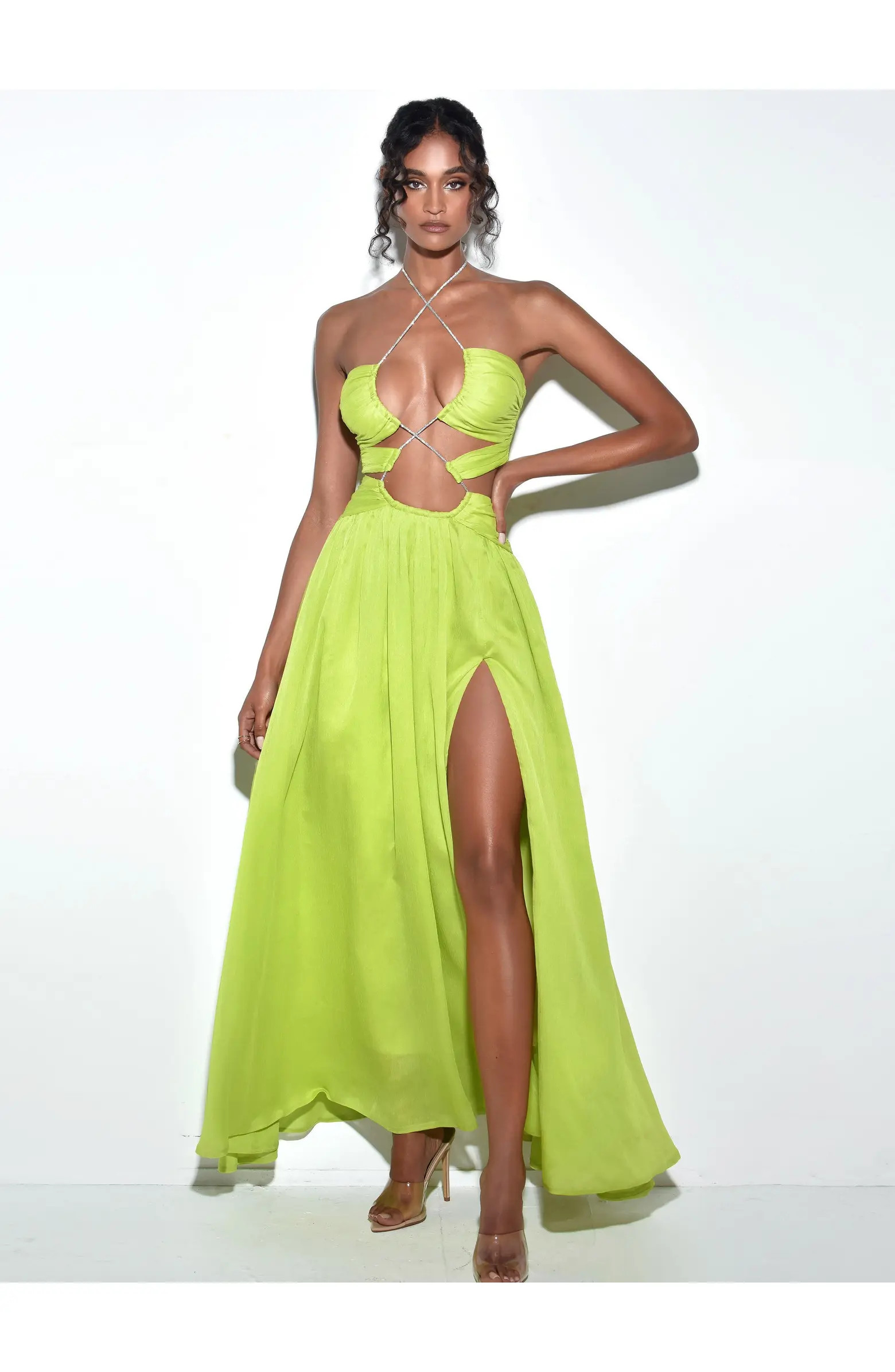 Quinby Chiffon Pleated Lace Up Maxi Dress | Nordstrom