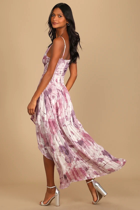An Enchanting Dream Purple Multi Print High-Low Maxi Dress | Lulus