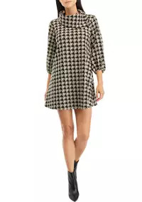 Women's 3/4 Sleeve Envelope Neck Houndstooth A-Line Cozy Dress | Belk
