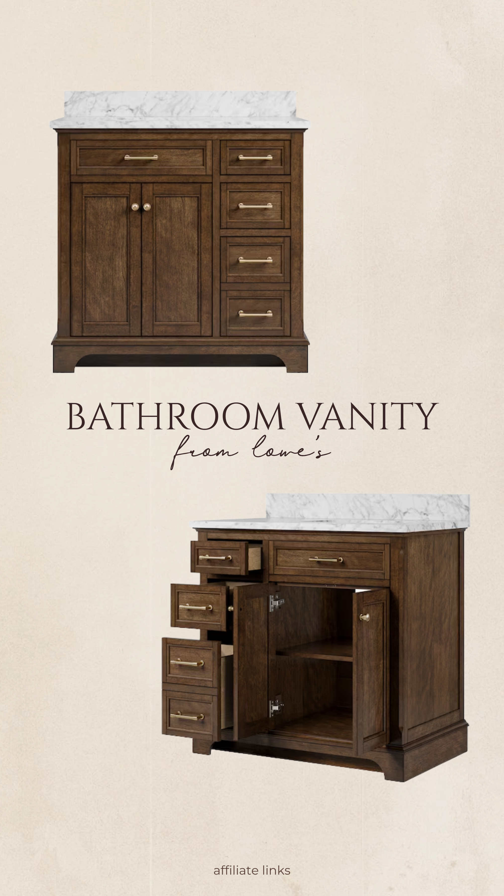 The prettiest bathroom vanity from @lowes It’s available in a few other colors too! 🤎