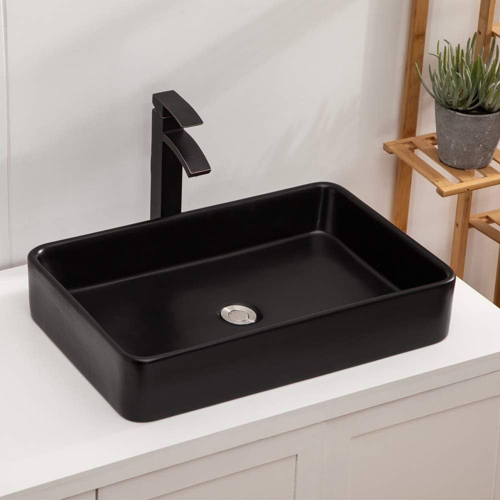 Rectangle Bathroom Vessel Sink - Lordear 24x14" Black Rectangle Bathroom Sink Modern Above Counte... | Amazon (US)