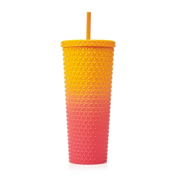 Mainstays 26 oz Double Wall Plastic Ombre Painting Textured Tumbler, Orange | Walmart (US)