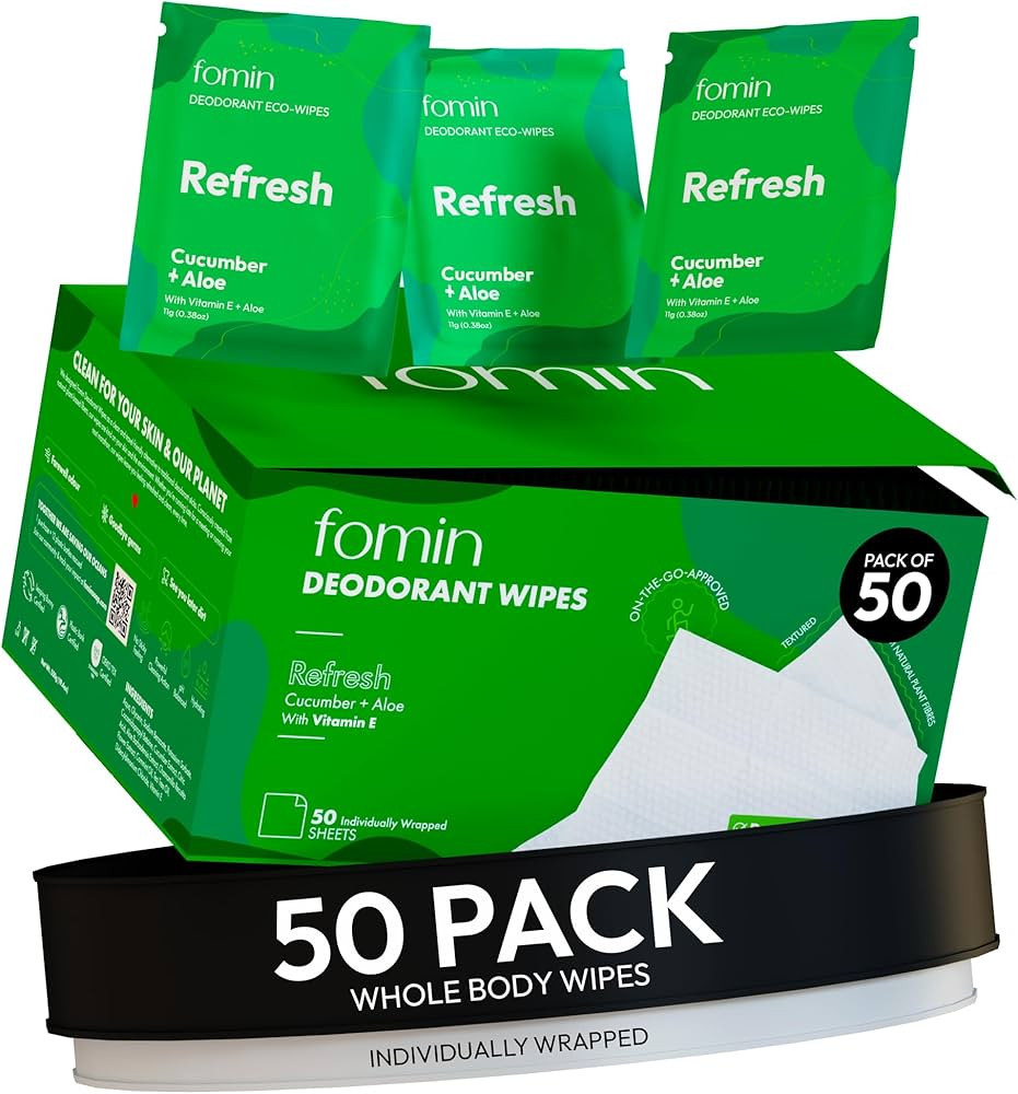 FOMIN Travel Deodorant Wipes - 50 Count - Refreshing Cucumber and Aloe - pH Balanced, Hypoallerge... | Amazon (US)