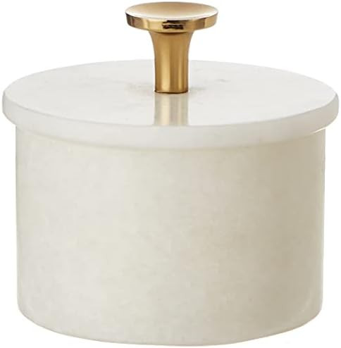 Queenza Salt Cellar with Lid & Brass Knob - 3 Inch White Makrana Marble Salt Bowl, Salt Dish for ... | Amazon (US)