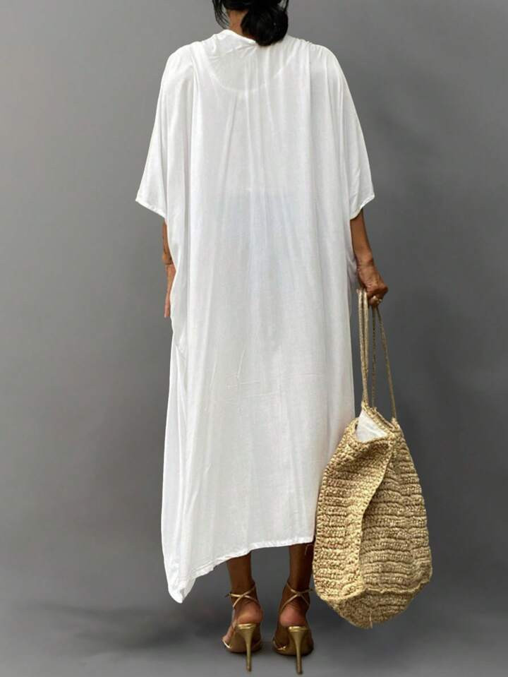 SHEIN Swim Summer Beach Solid Open Front Kimono | SHEIN