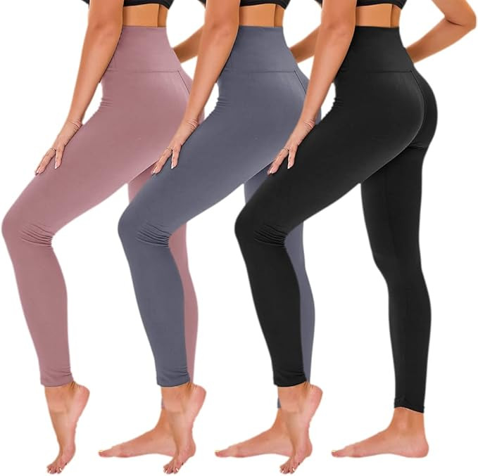 TNNZEET 3 Pack Leggings for Women - Black Tummy Control High Waisted Soft Yoga Pants for Workout ... | Amazon (US)