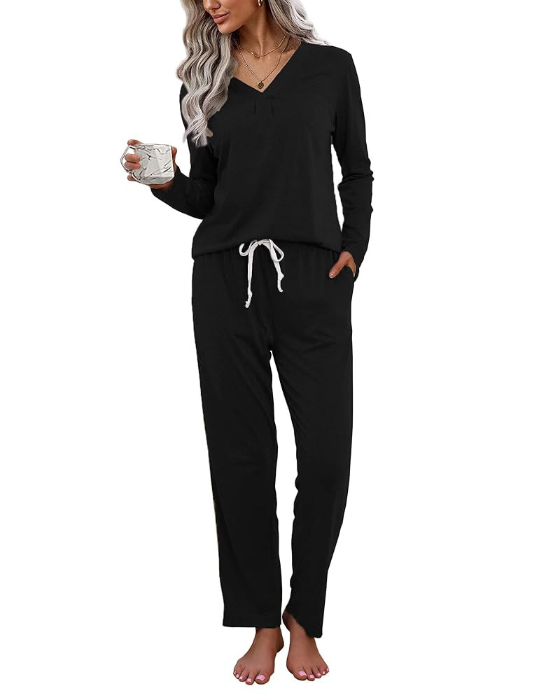 difficort Women's Pajama Sets Long Sleeve Lounge Sets Pjs Sleepwear with Pockets | Amazon (US)