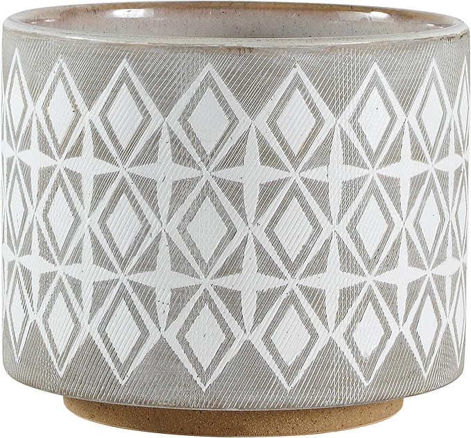 Amazon Brand – Rivet Geometric Ceramic Planter, 6.5"H, White and Grey | Amazon (US)