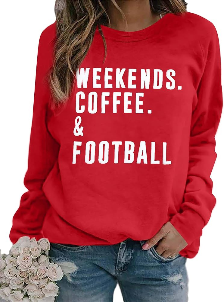 EGELEXY Football Game Day Sweatshirts Weekends Coffee and Football Sweatshirt Women Football Mom ... | Amazon (US)