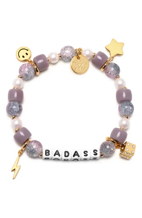 Little Words Project Badass Beaded Stretch Bracelet in White/Violet at Nordstrom, Size Small | Nordstrom
