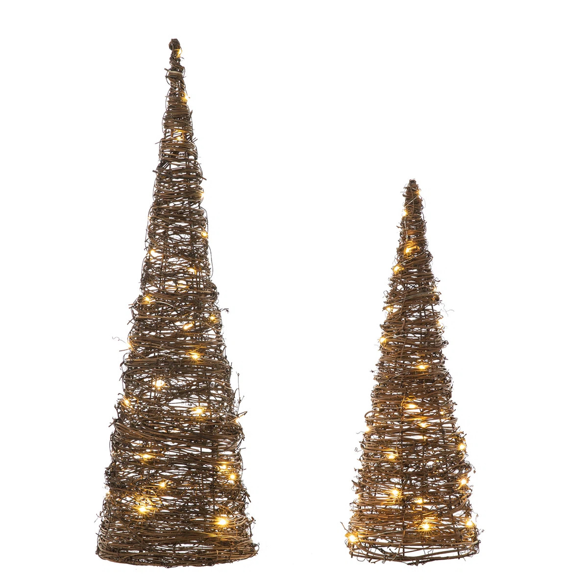 Set of 2 Lighted Rattan Christmas Table Tree Decor with Timer (Set of 2) | Wayfair North America