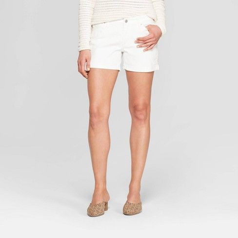 Women's Mid-Rise Double Cuff Midi Jean Shorts - Universal Thread™ White | Target