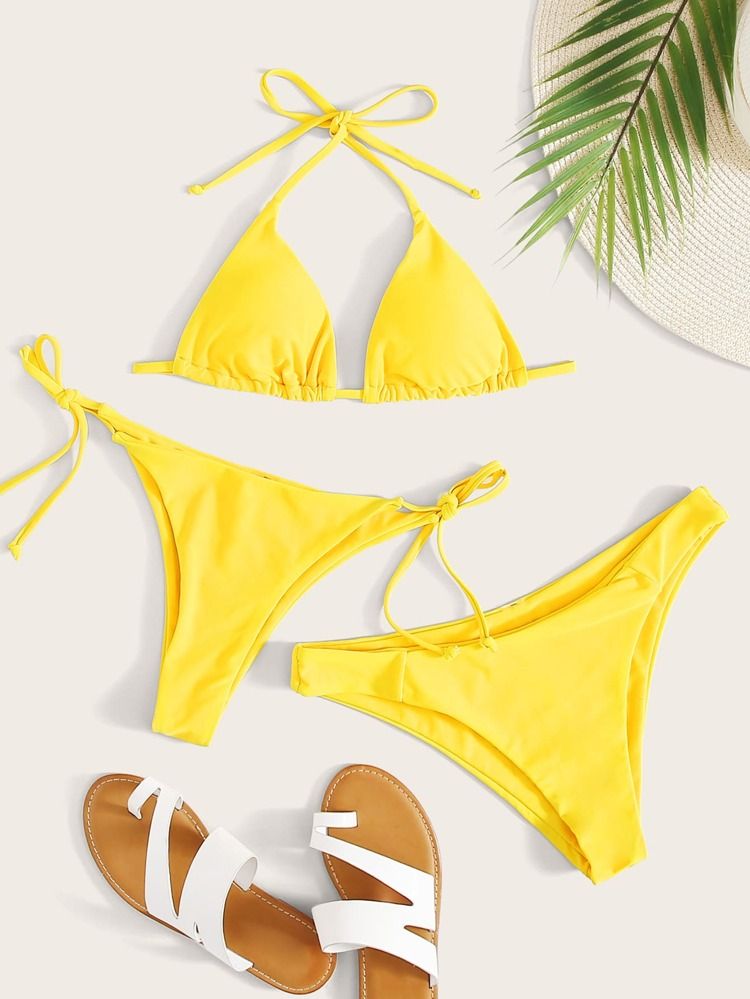 3pack Halter Triangle Tie Side Bikini Swimsuit | SHEIN