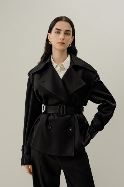 Luxury Double-Faced Silk Satin Short Trench Coat for Women | LILYSILK
