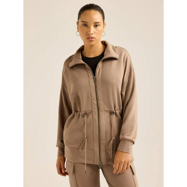 Scoop Women’s and Women's Plus Ultimate ScubaKnit Longline Drawstring Zip Jacket, Sizes XS-4X | Walmart (US)