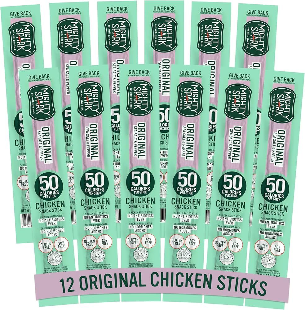 Mighty Spark Chicken Snack Sticks - Original Sea Salt & Pepper- 6g of Protein, No Antibiotics Eve... | Amazon (US)