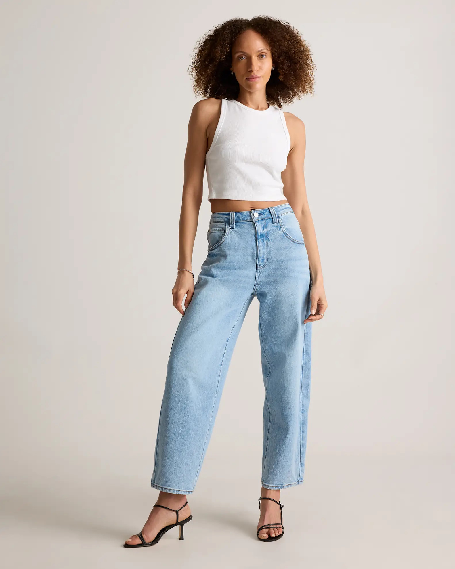 Bella Stretch Barrel Jeans in Cool Blue | Quince